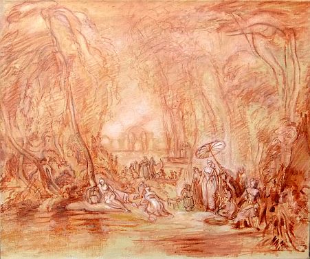 olieverf op doek naar roodkrijtschets antoine watteau