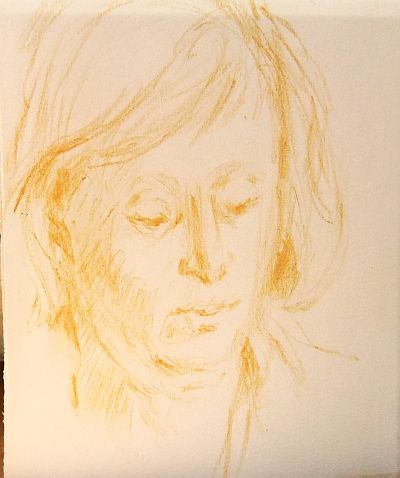 portreetschets met zelfgemaakte gele oker krijtstift